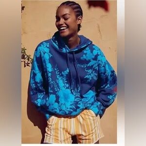 Free People Blue Floral Oversized Hoodie